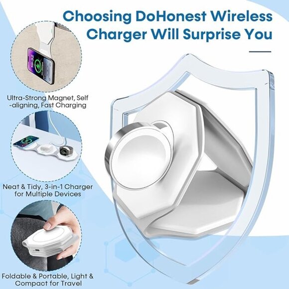 3 in 1 Wireless  iPhone Charger MagSafe Foldable 18W Fast Charging Station NOB - Picture 4 of 8
